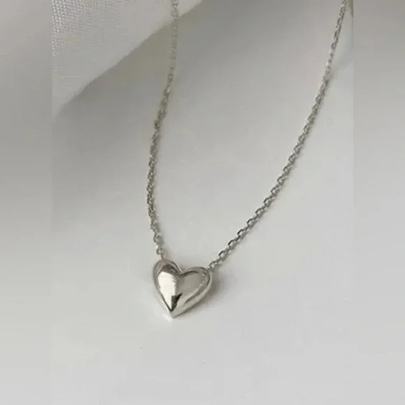 925 Sterling Silver 14k Gold Necklace Heart Shape pendant - Picture 5 of 12
